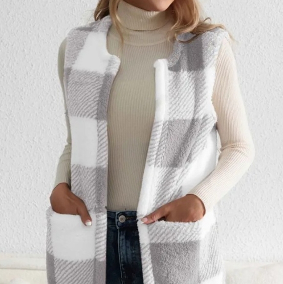 Ivy Sherpa Vest Coat - Gray - Picture 3 of 7